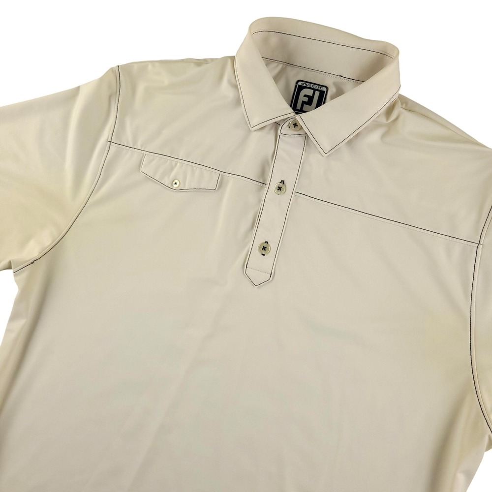FootJoy Polo Shirt Mens Large White Solid Athletic Fit Golf Performance Stretch